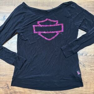 Harley-Davidson Breast Cancer Sequin Rolled Neck Moto Bikercore Biker Black Pink